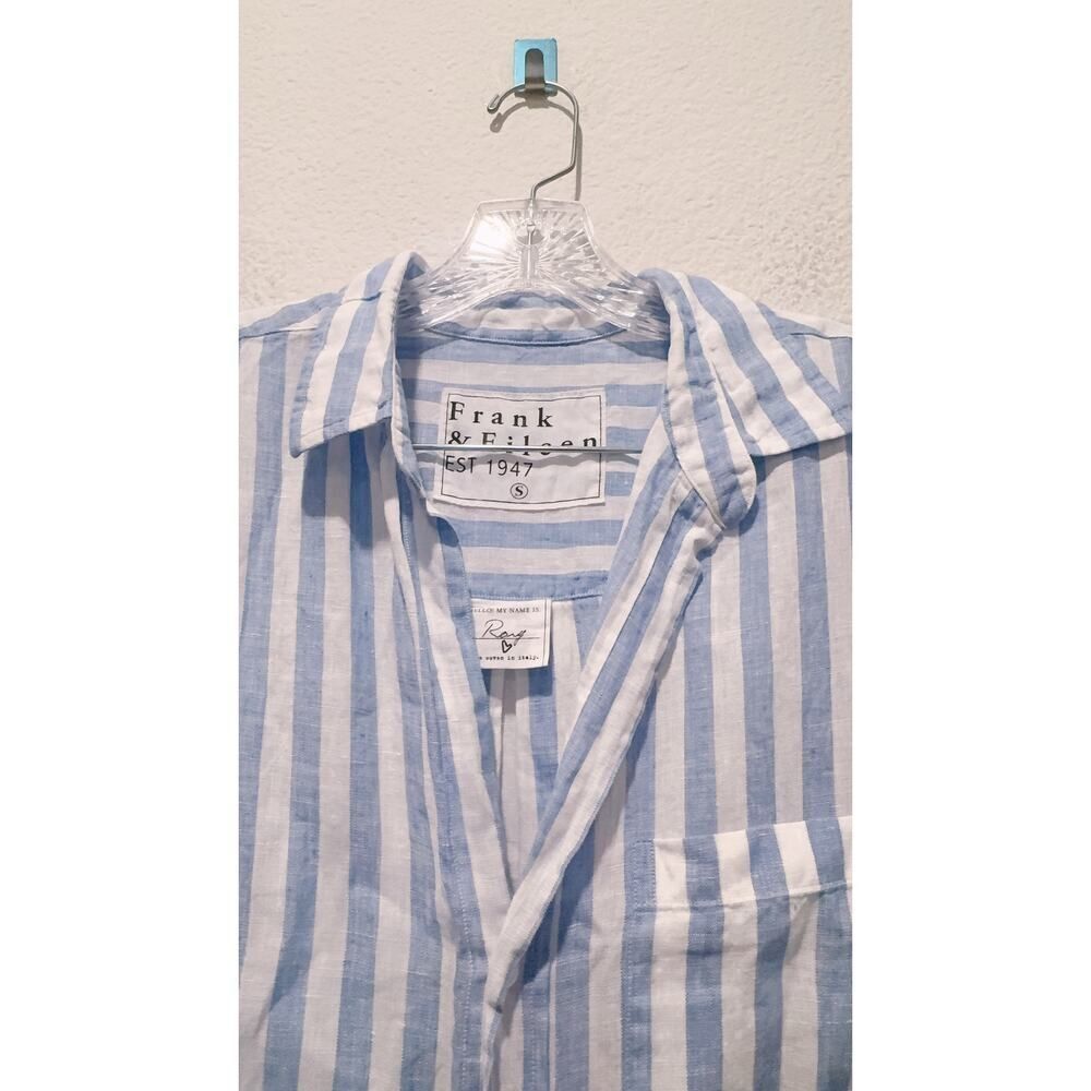 Frank & Eileen RORY dress in Wide White and Blue Stripe in Classic Linen small - Picture 6 of 9